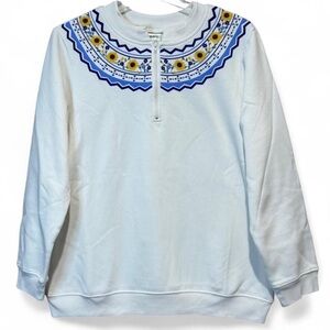 Blair Sunflower Floral Zip Sweatshirt L White